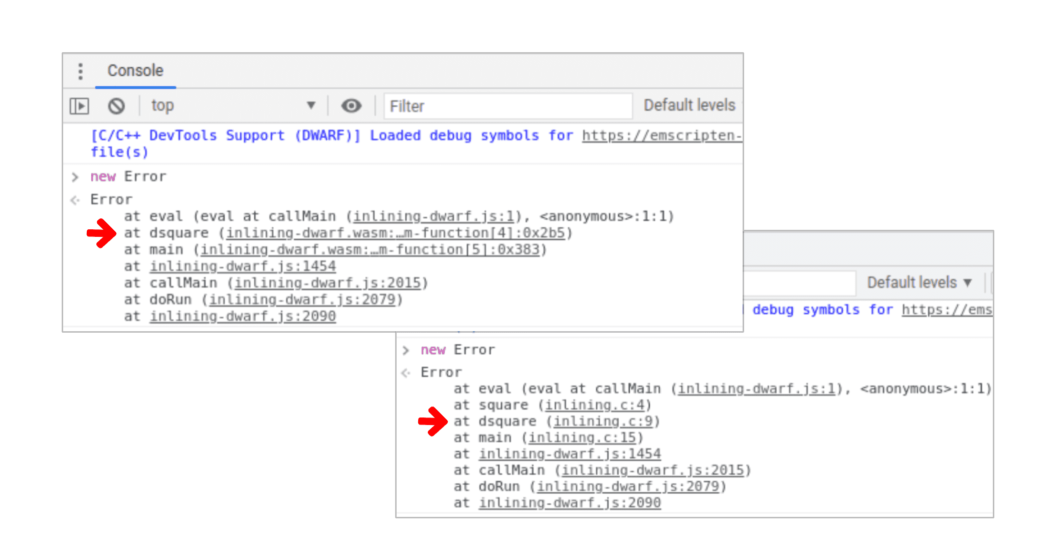 Richtige Fehler-Stacktraces für das Wasm-Debugging