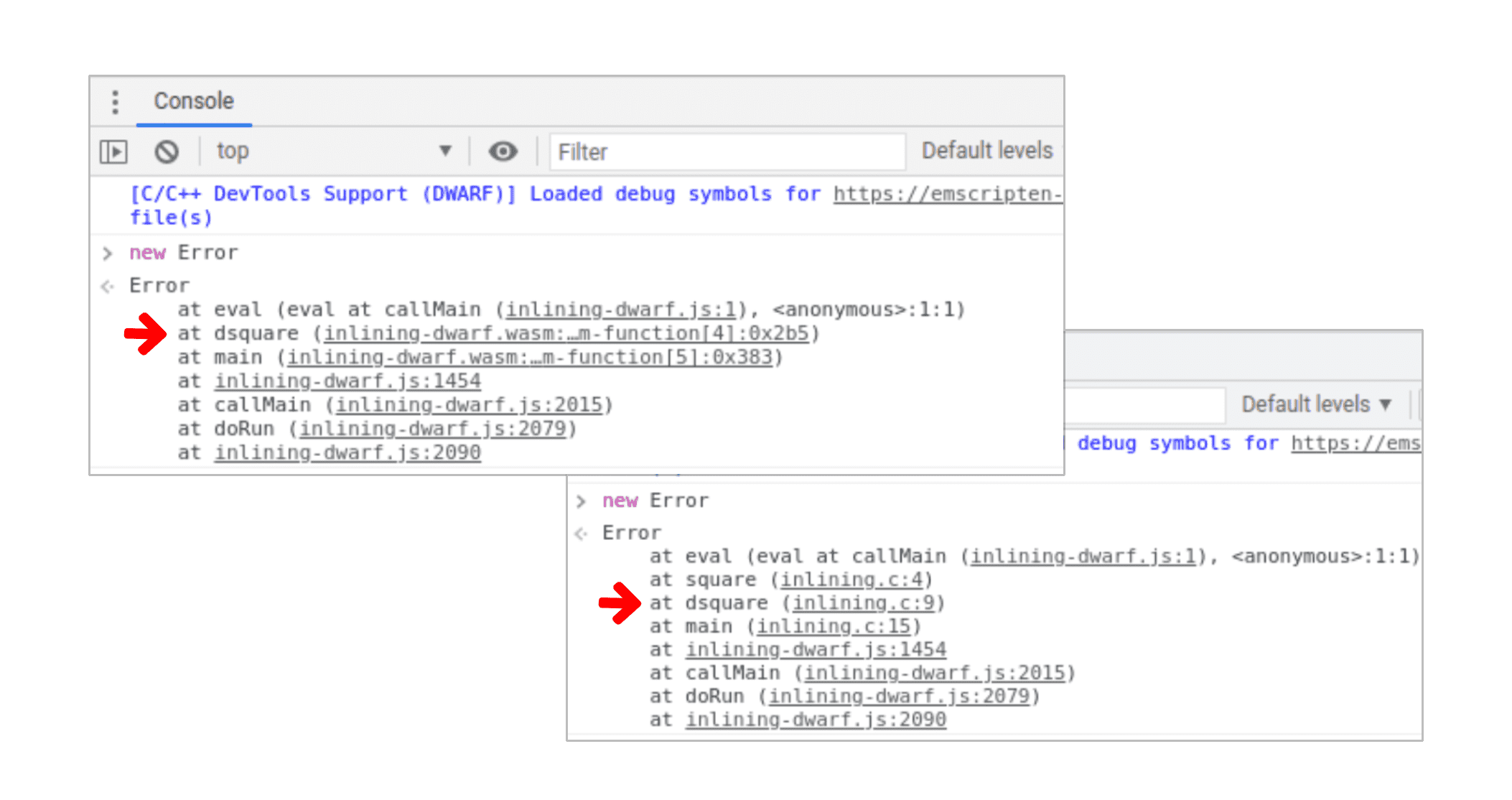 สแต็กเทรซข้อผิดพลาดที่เหมาะสมสำหรับการแก้ไขข้อบกพร่องของ Wasm
