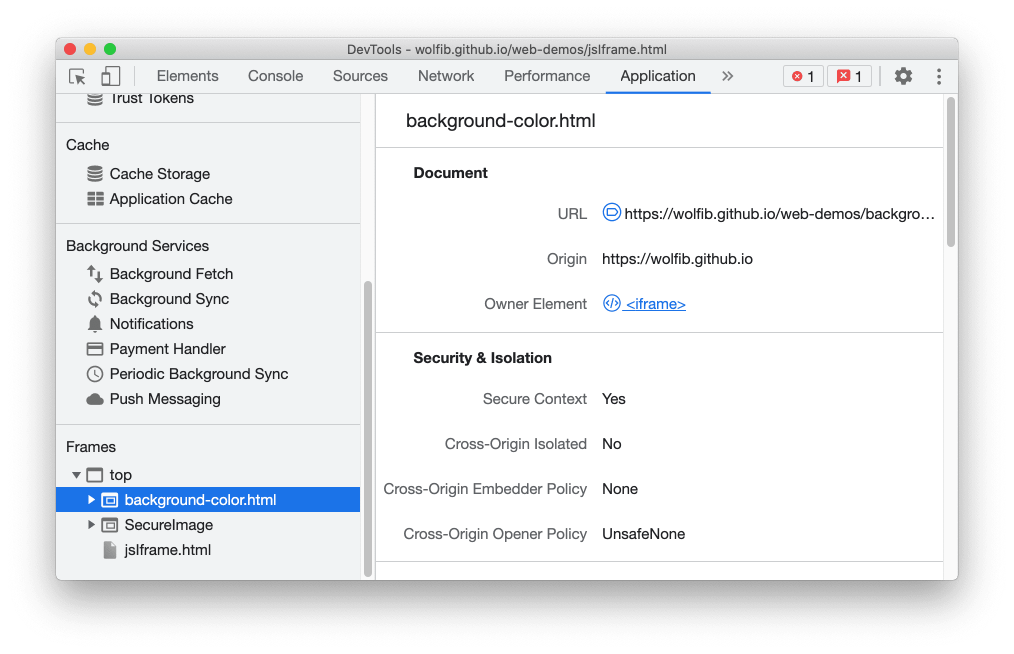 Vista de detalles del fotograma