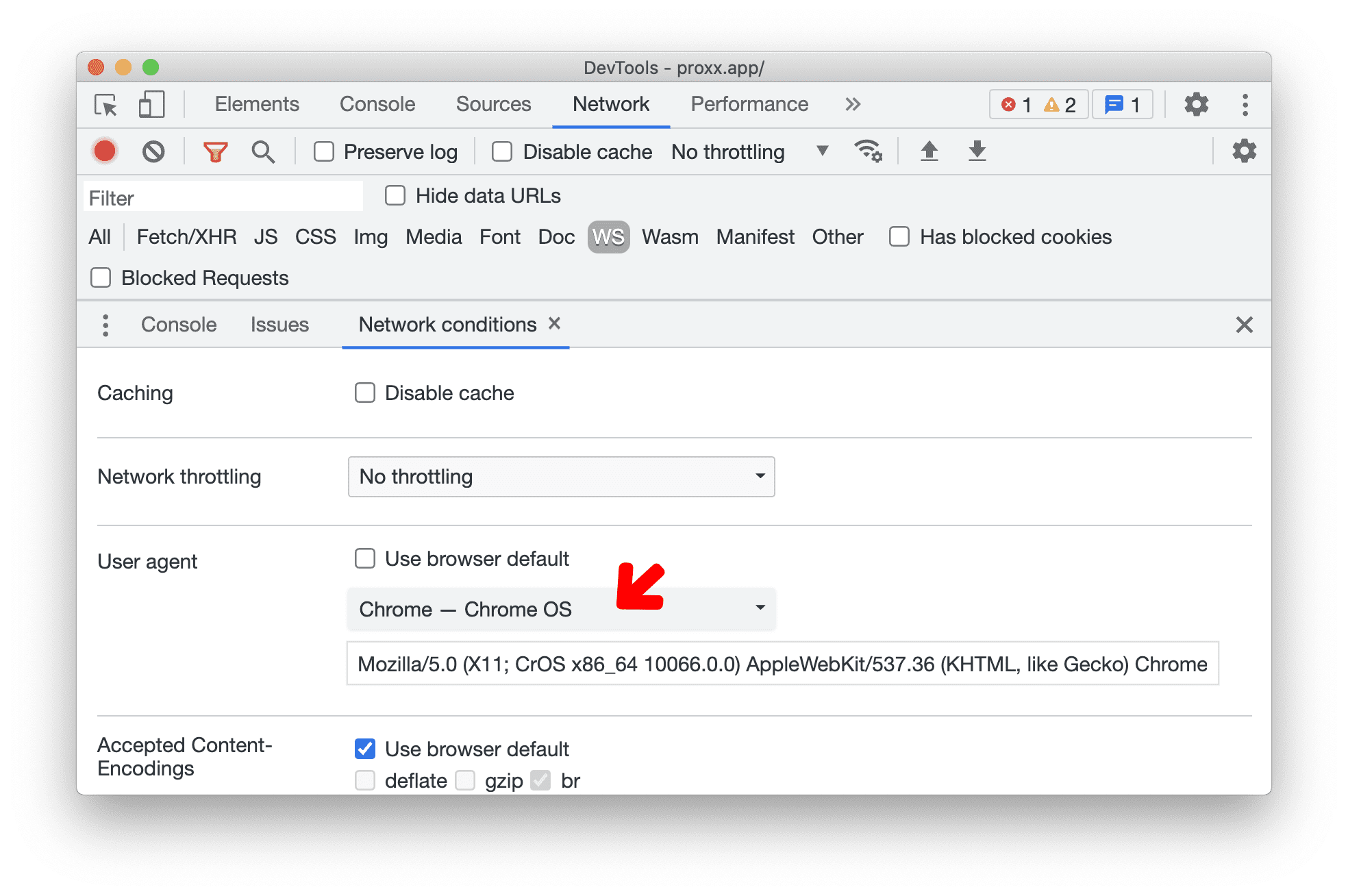 User-Agent Client Hints para dispositivos en la pestaña Network conditions