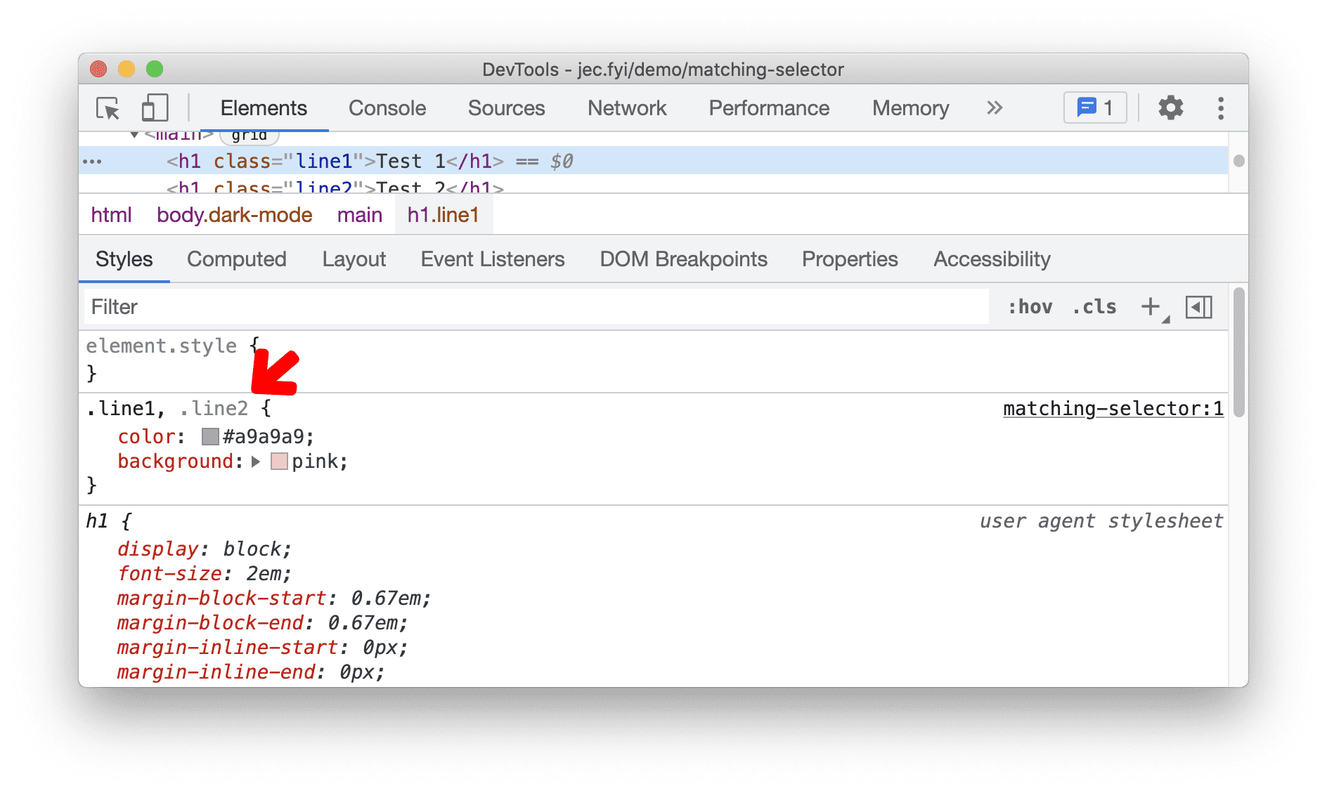 Selectores coincidentes de CSS