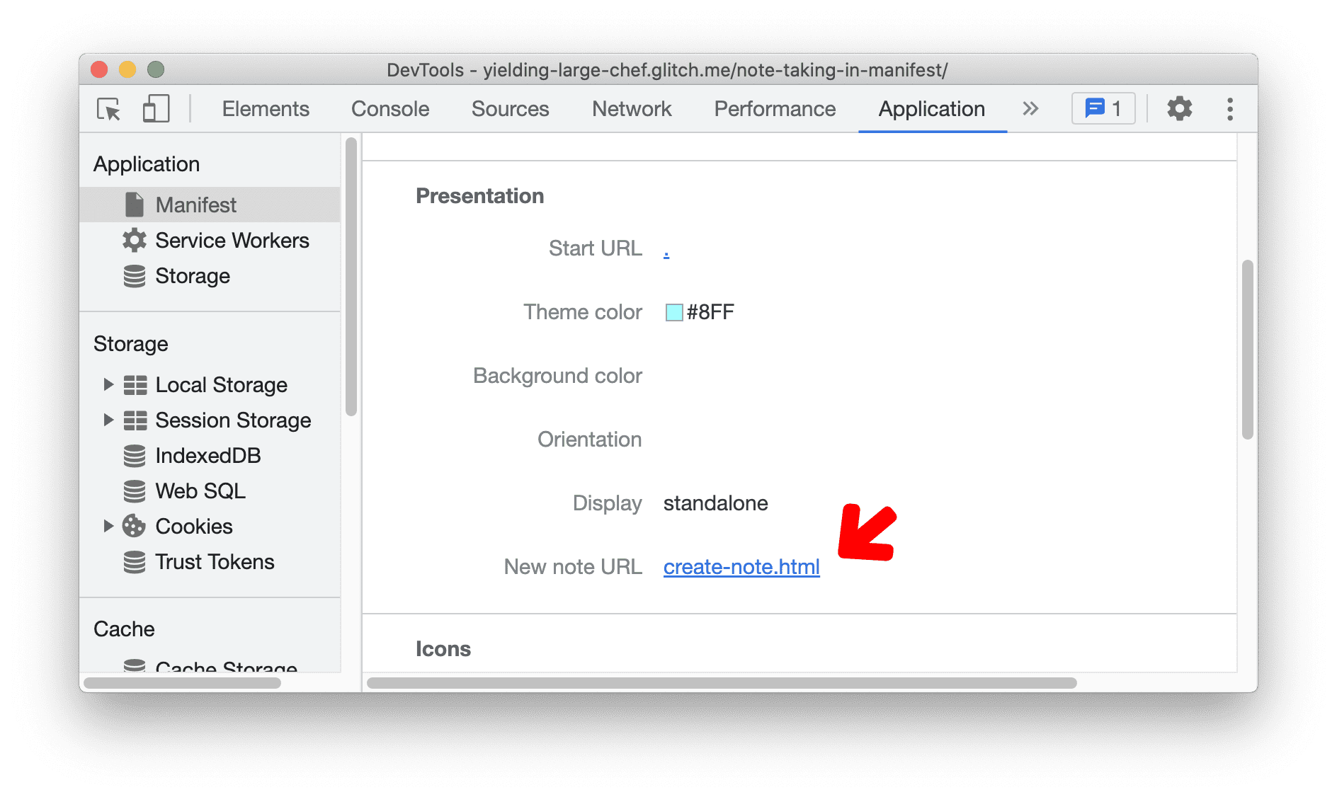 URL für neue Notiz im Manifestbereich