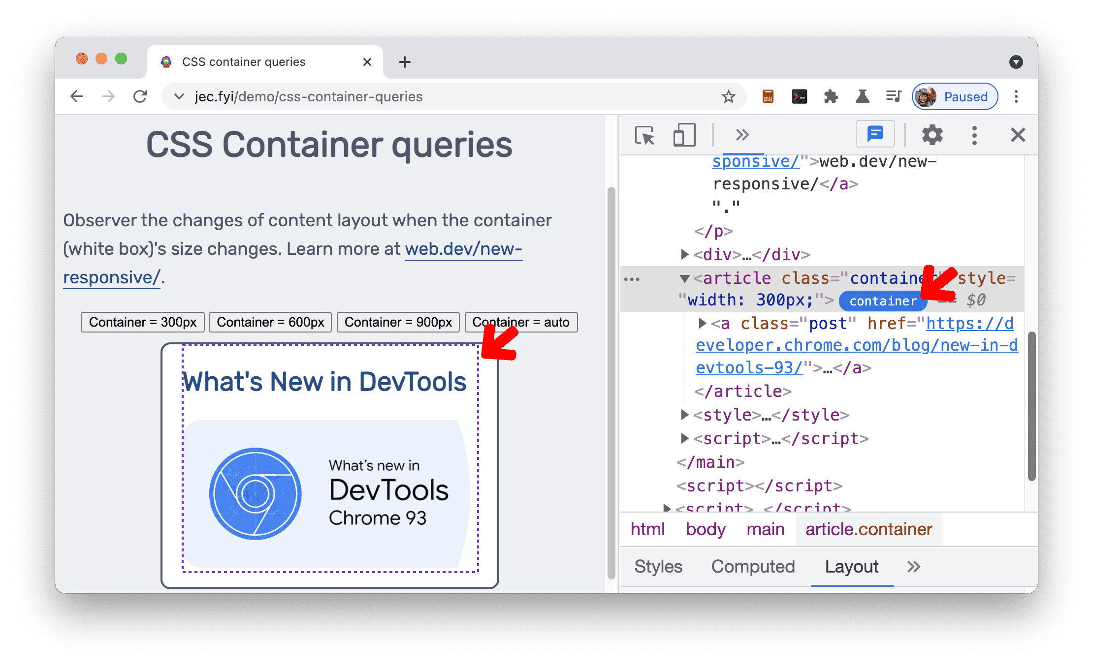 CSS container queries badge
