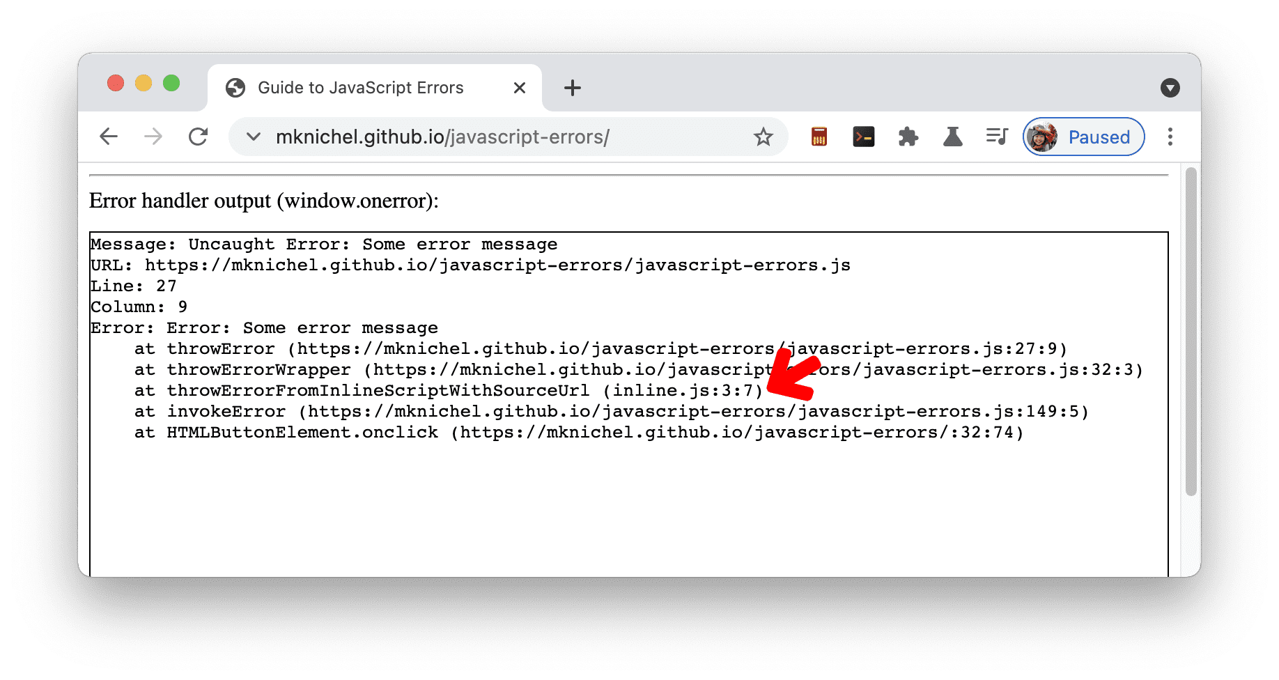 מעקב תקין אחר קריסות של שגיאות בסקריפטים מוטבעים עם #sourceURL