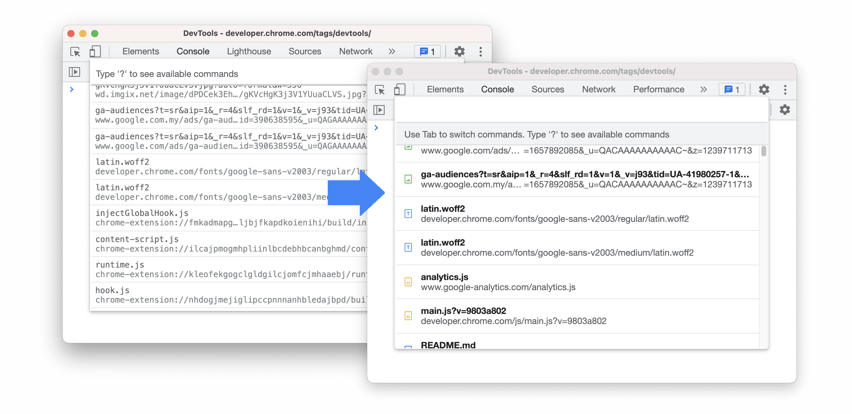 Menu de comandos