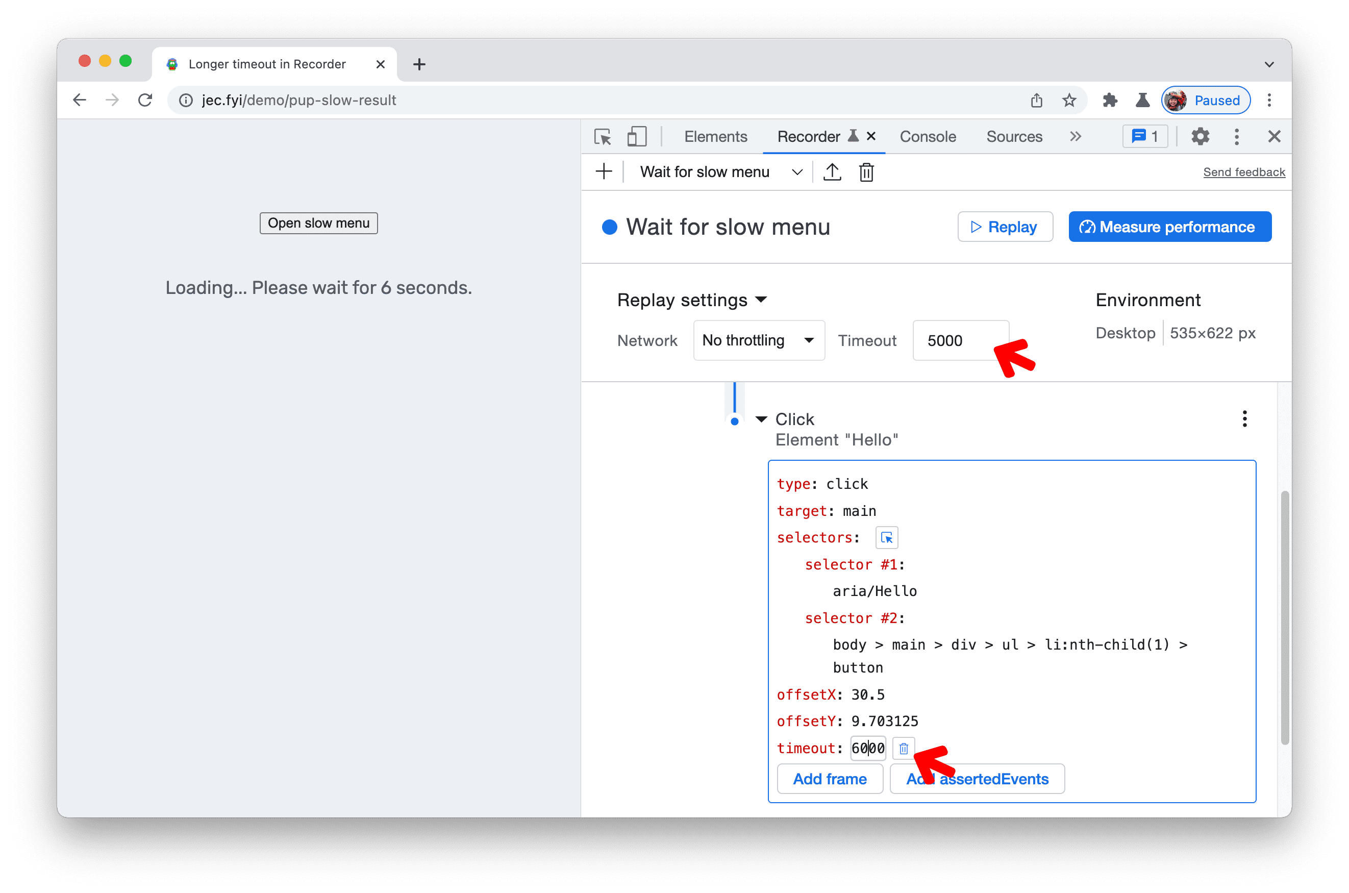 timeout settings for user flow recording