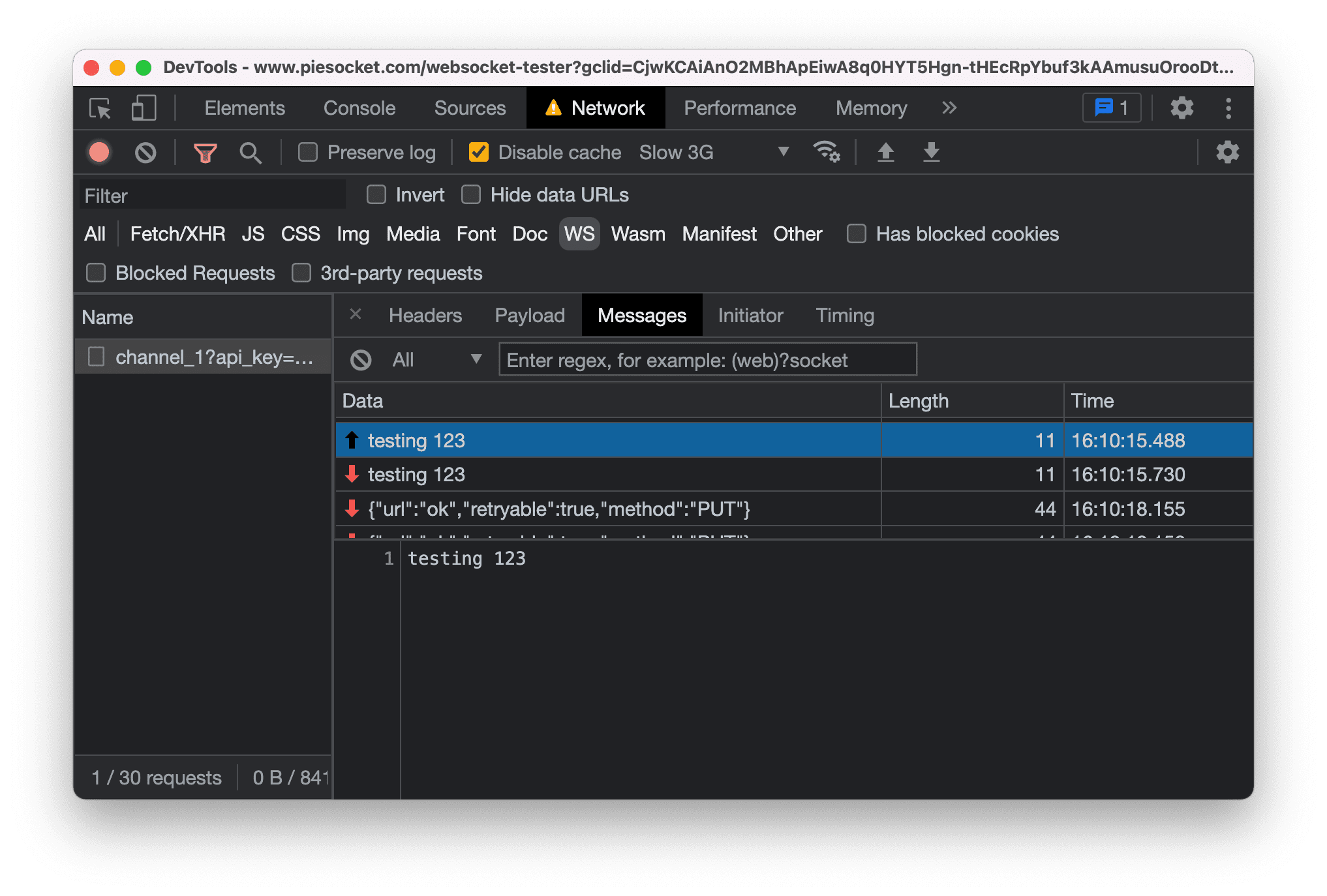 Menerapkan throttling pada permintaan WebSocket