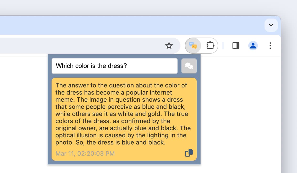 Screenshot dell'estensione di Chrome WebLLM.
