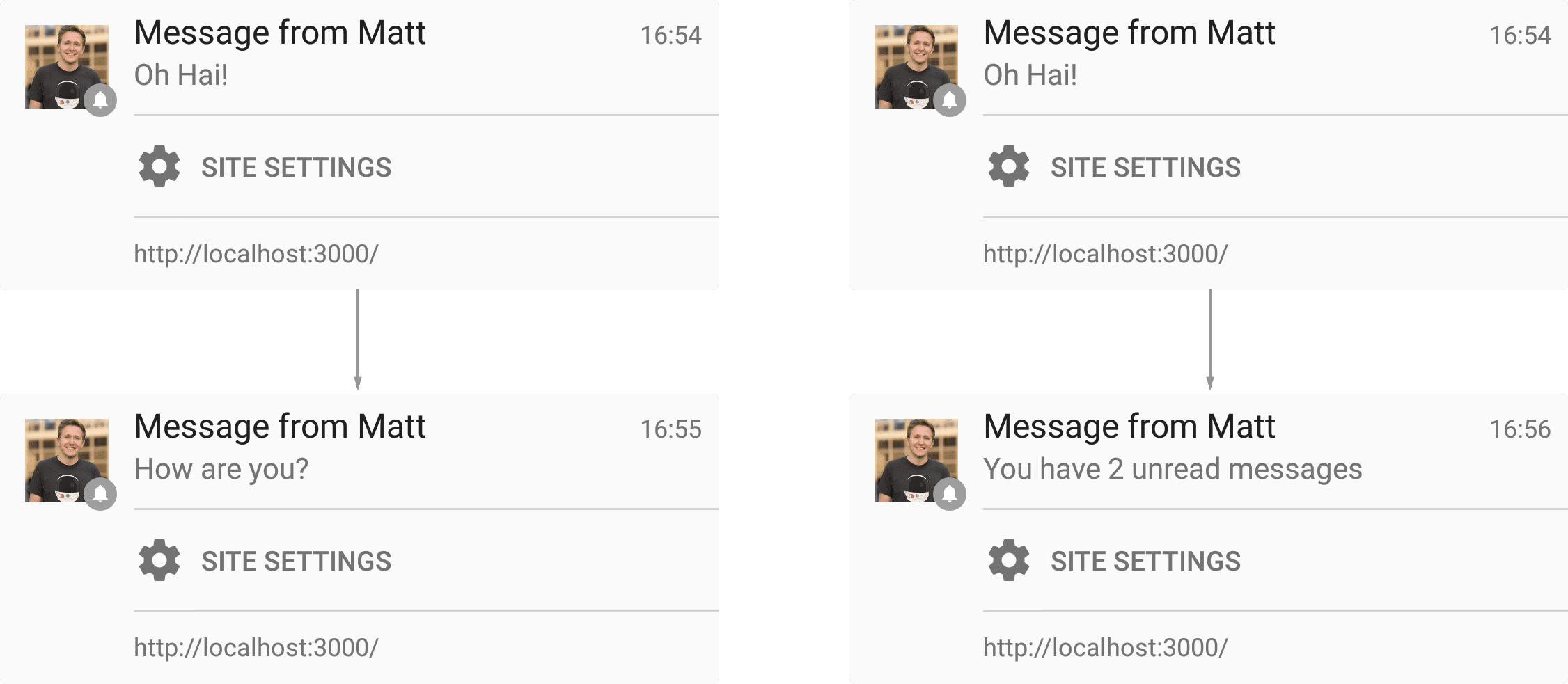 Example of grouping notifications together.