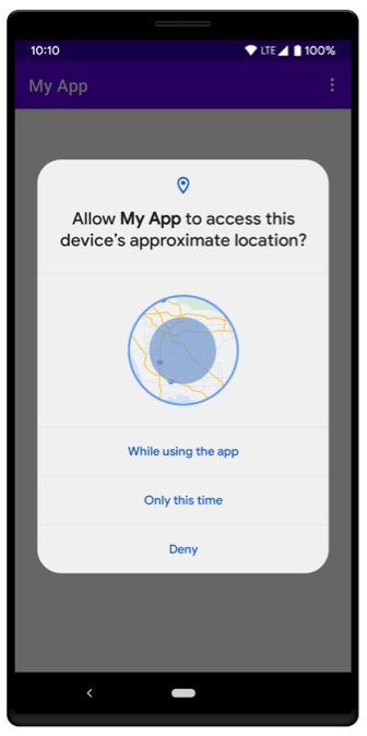 Richiesta di autorizzazione per un'app per Android.