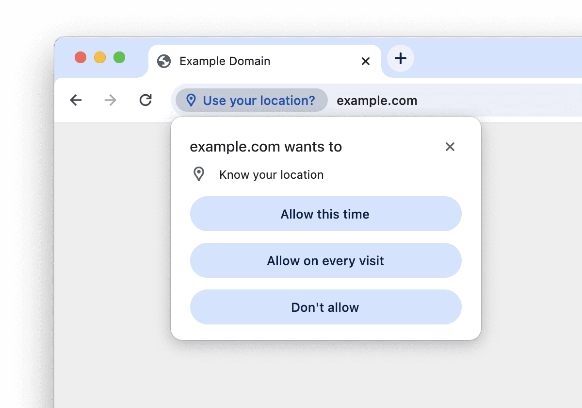 Yeni tek seferlik seçeneğiyle izin istemi.
