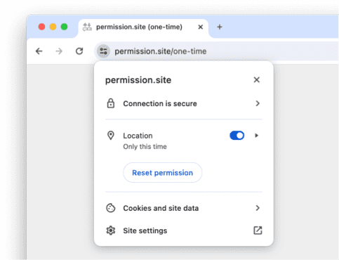 The site controls menu in Chrome.