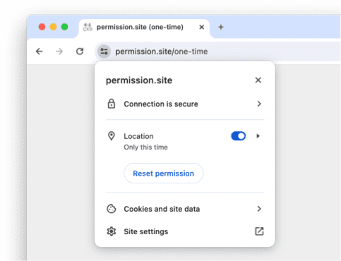 Chrome'daki site kontrolleri menüsü.