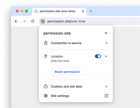 Menu de controles de sites no Chrome.