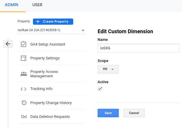 Google Analytics-Dimensionseditor mit empfohlenen Einstellungen