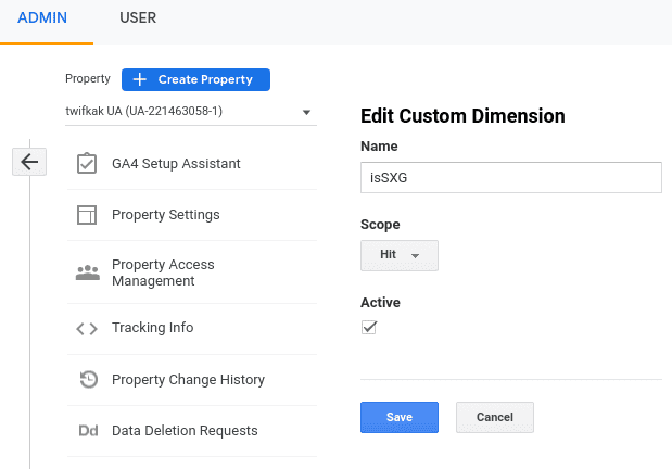 Editor de dimensões do Google Analytics com configurações recomendadas