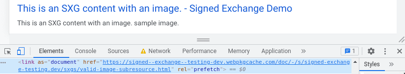 Hasil Google Penelusuran dengan DevTools menampilkan link dengan rel=fetching untuk webpkgcache.com