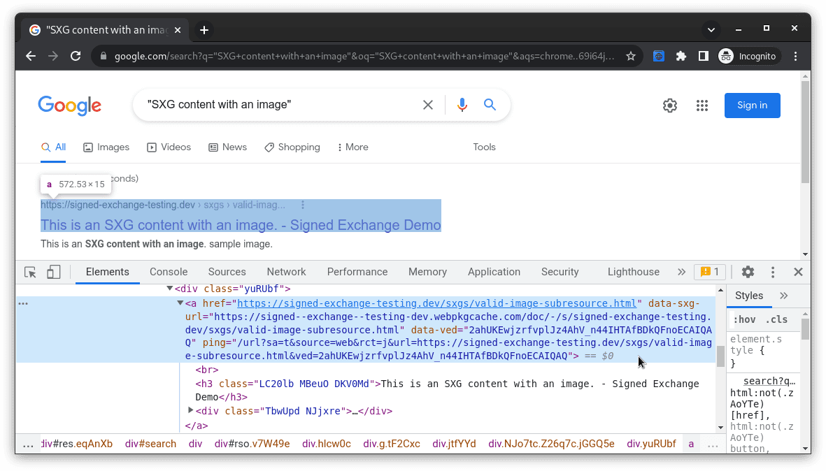 نتائج &quot;بحث Google&quot; باستخدام DevTools تعرض علامة ربط تشير إلى webpkgcache.com