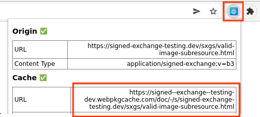 SXG Validator menampilkan informasi cache termasuk URL