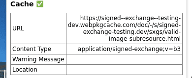 SXG Validator แสดงเครื่องหมายถูก (✅) และไม่มีข้อความเตือน