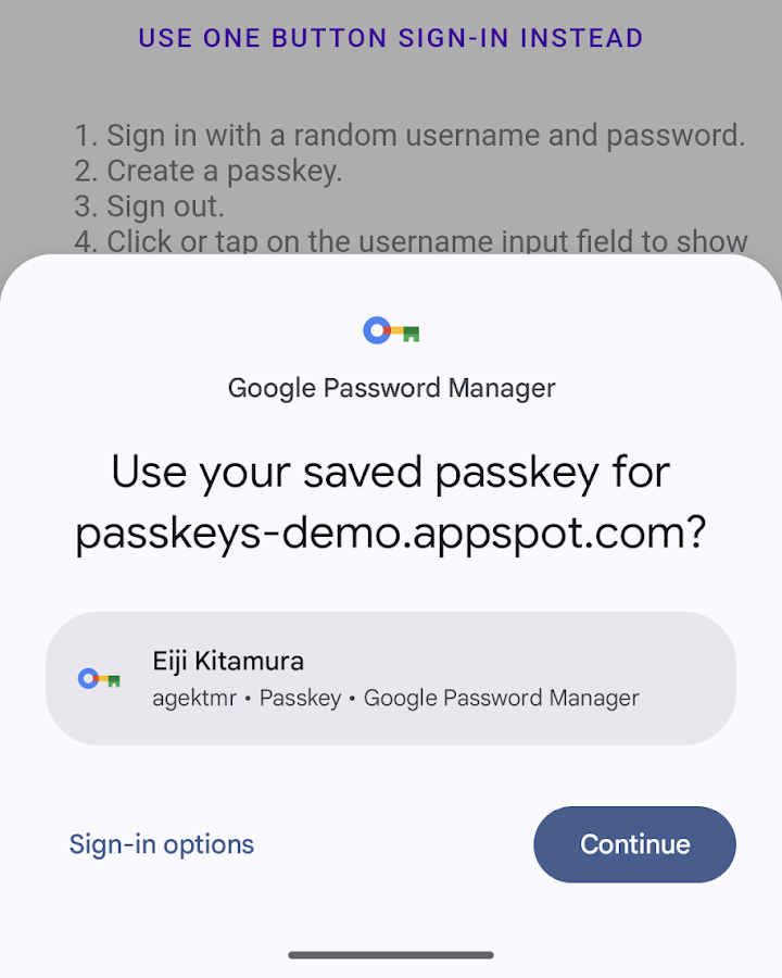 Passkeys are prioritized over other options in the new passkeys sign-in dialog.