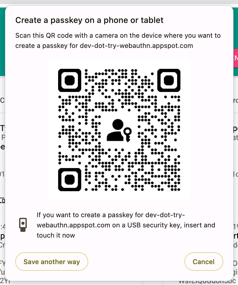 Especificando &quot;híbrido&quot; como dica, o navegador mostra uma caixa de diálogo focada em login em dispositivos diferentes.