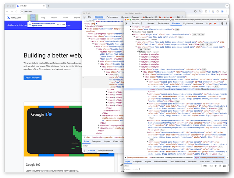 A screenshot of a DevTools instance inspecting the elements in DevTools itself.