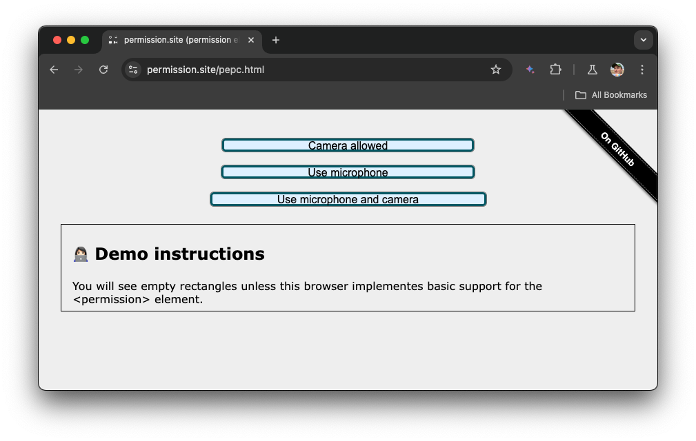 Демонстрация элемента управления разрешениями, показывающая три кнопки для ввода разрешений.