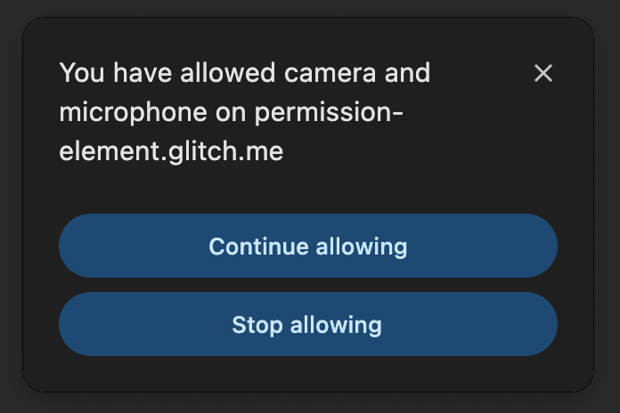 Permission prompt to continue allowing or stop allowing.