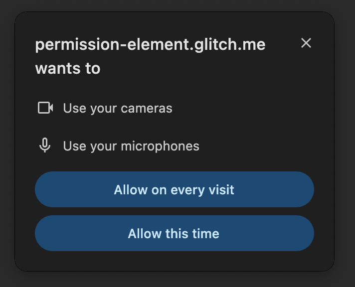 Permission prompt to allow a feature this time or on every visit.