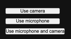 Various permission element buttons with camera, microphone, and camera plus microphone permissions.