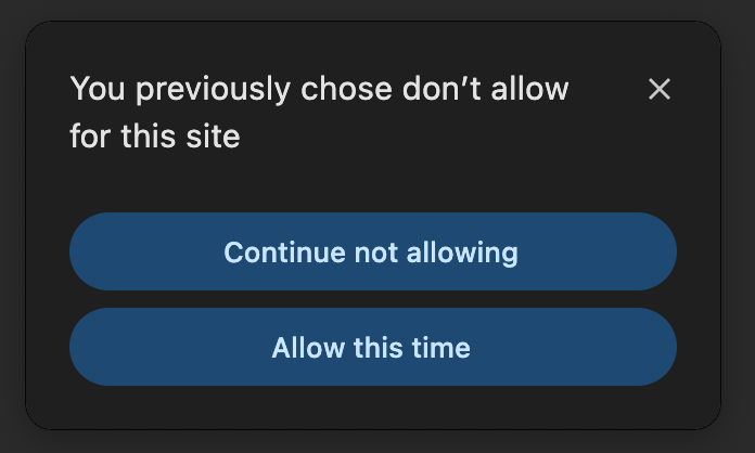 طلب الإذن لمواصلة عدم السماح أو السماح هذه المرة
