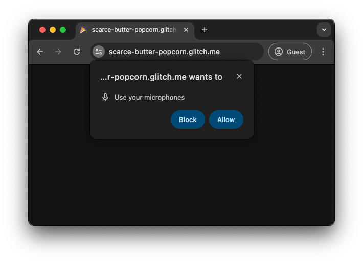 Microphone permission prompt shown when loading a website.