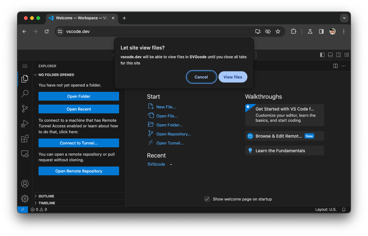 Visual Studio Code asking for edit access after reload.