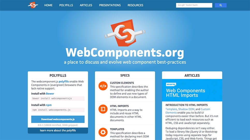 Déplacement des polyfills vers webcomponents.org