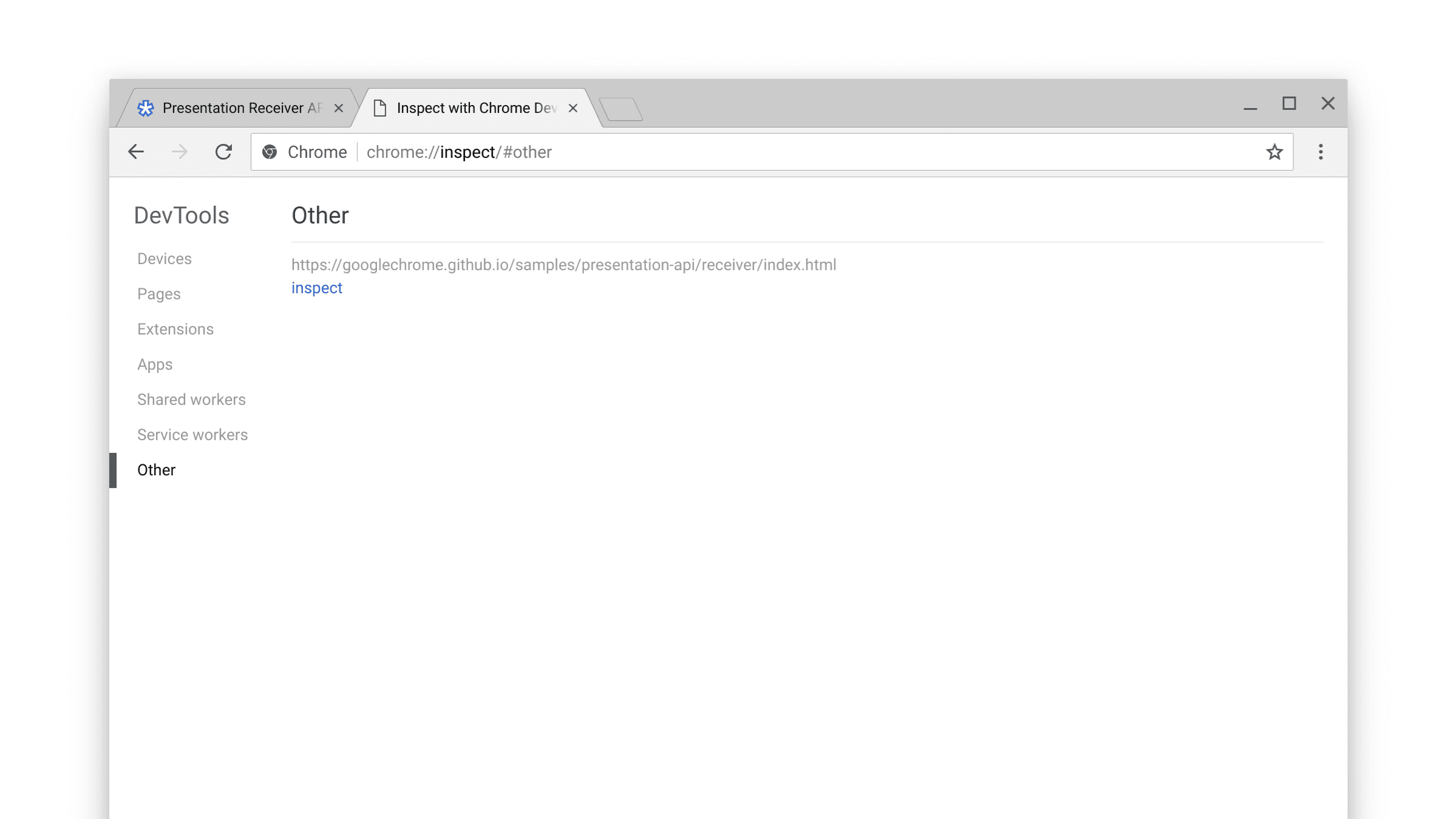 Inspecionar páginas do receptor de apresentação