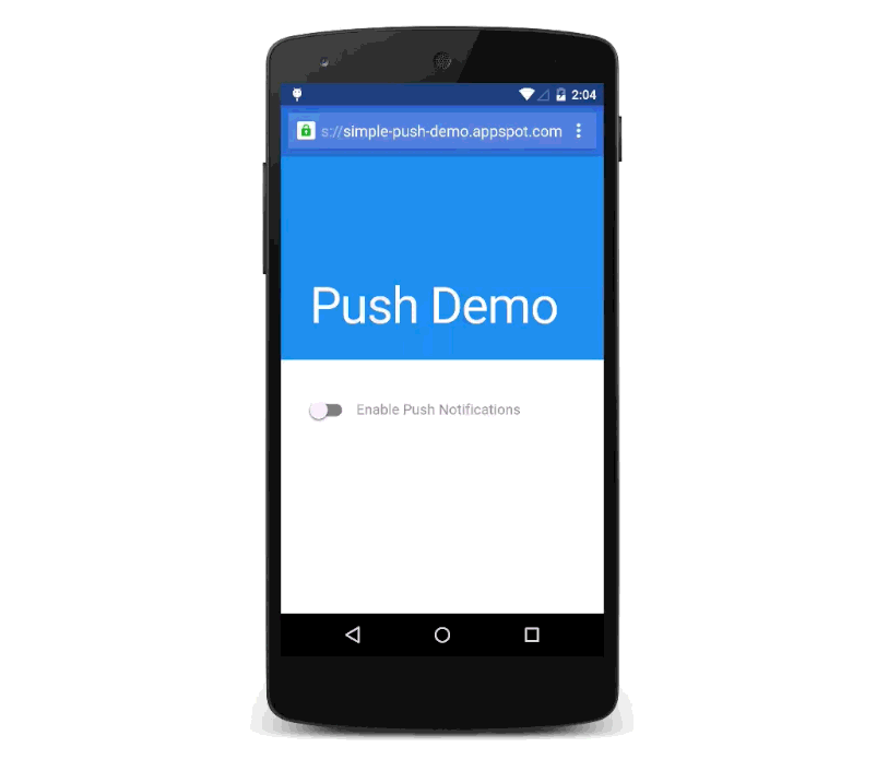 Android용 Chrome의 푸시 메시지의 예