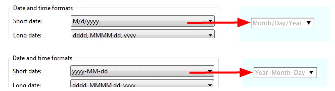 Bildschirm &quot;Datumsformate&quot;