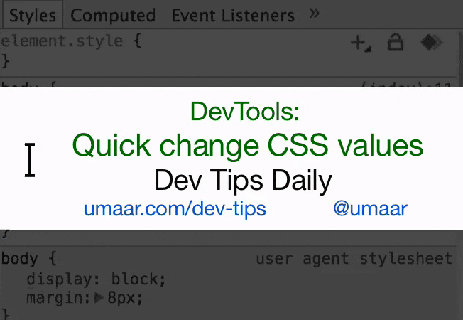 Ubah nilai CSS dengan cepat menggunakan keyboard atau roda mouse