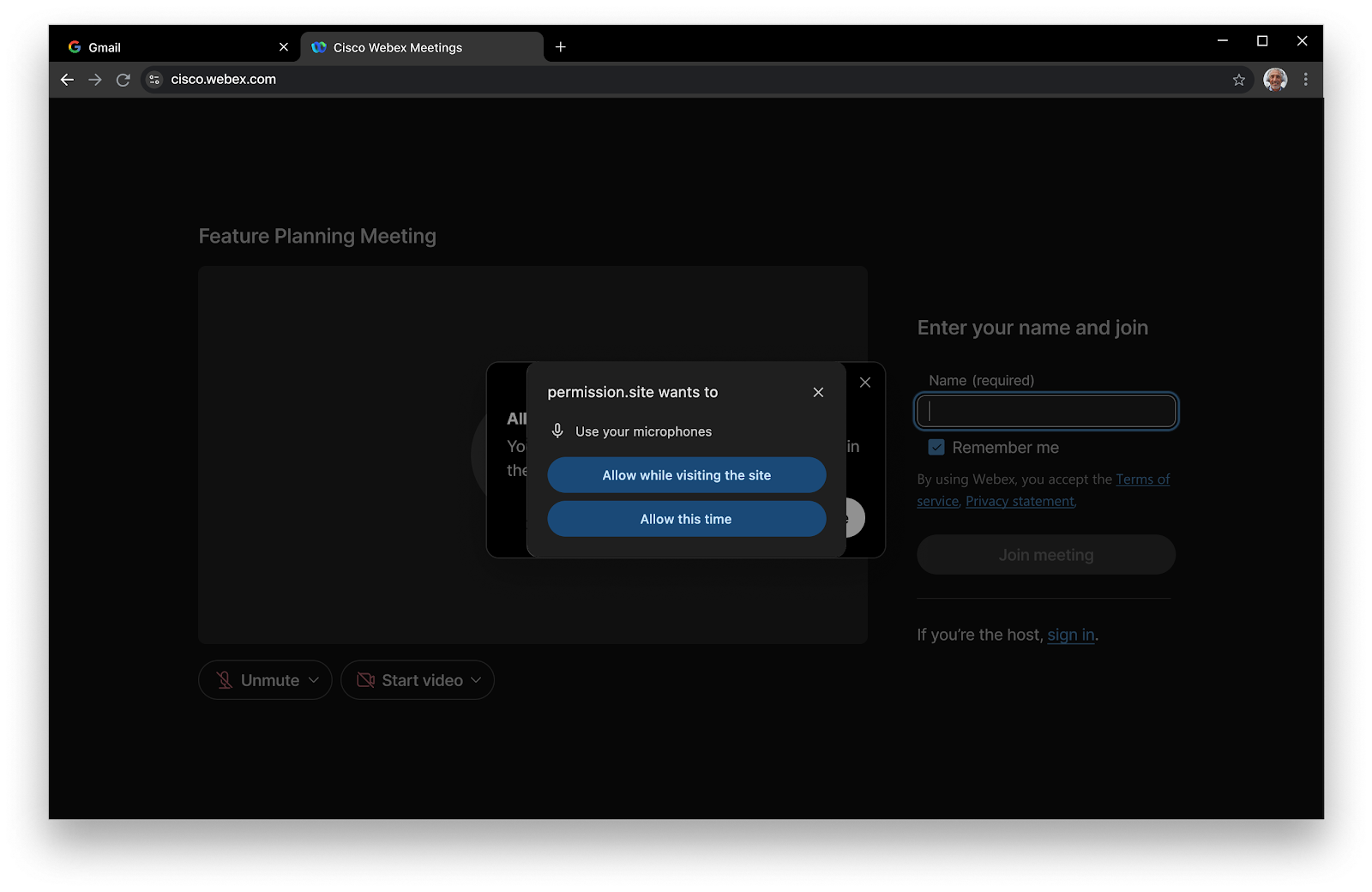 Permission prompt with allow once option.