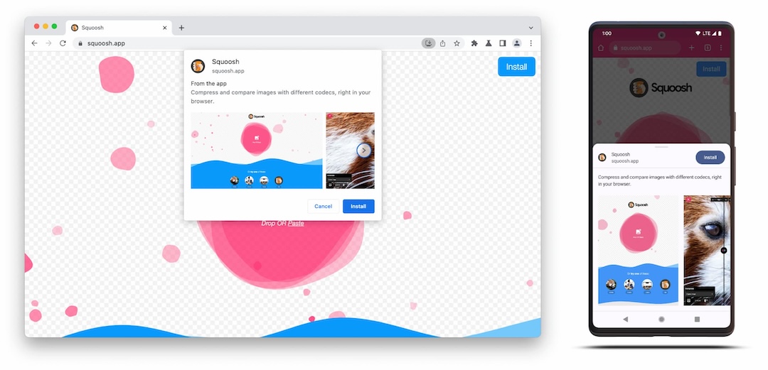 Screenshots der detaillierteren Installations-UI auf Computern und Mobilgeräten