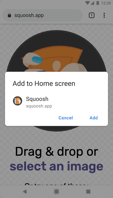 Un esempio di interfaccia utente di installazione di PWA.