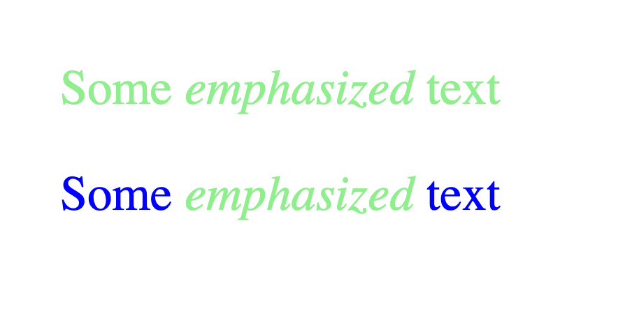 La primera línea de texto es verde. El segundo es azul, pero la palabra enfatizada, verde.