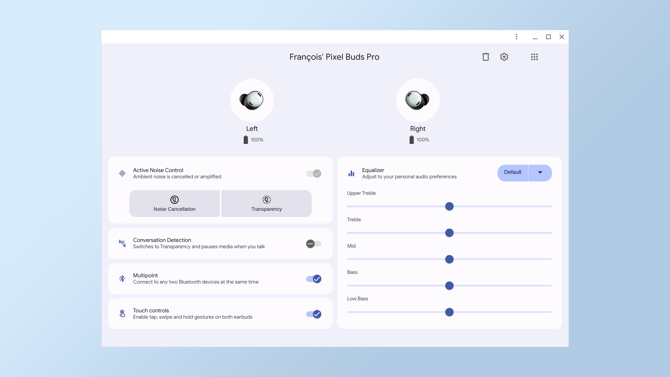 Screenshot der Web-Companion-App für Pixel Buds Pro