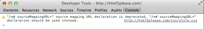Capture d'écran des outils de développement de mappage de la source