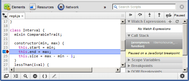 การแก้ไขข้อบกพร่องของ Traceur ES6 โดยใช้การแมปแหล่งที่มา