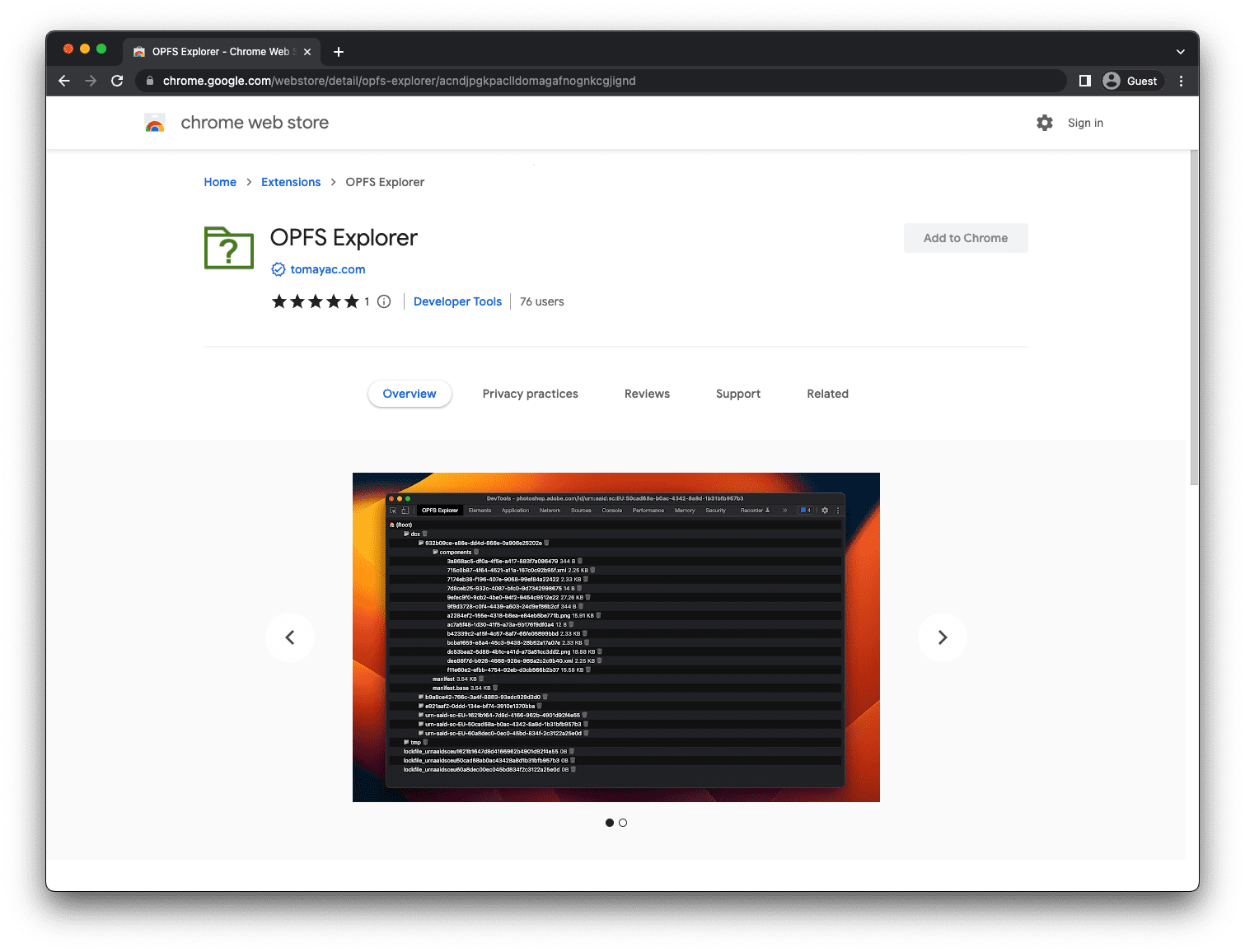 Explorer OPFS nel Chrome Web Store.