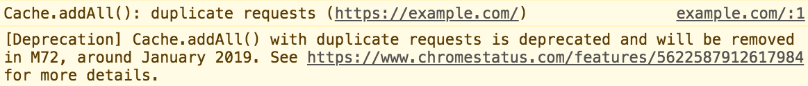 Capture d'écran du message d'avertissement dans la console de Chrome