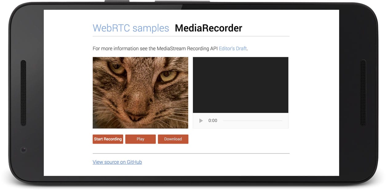 Captura de tela da reprodução de um vídeo gravado com a API MediaRecorder no Chrome para Android