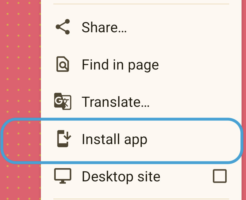 แอปที่ไม่มีการใช้งาน Service Worker ซึ่งยังคงแสดงตัวเลือก "ติดตั้งแอป" จากเมนูจุด 3 จุด